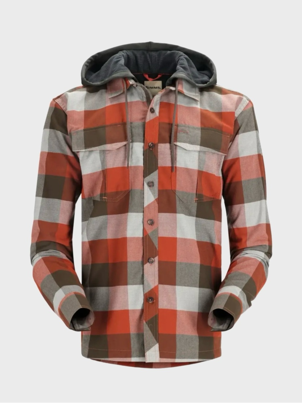Simms Fishing Coldweather Hoody Shacket Waffle Lined Plaid Flannel Red Size M